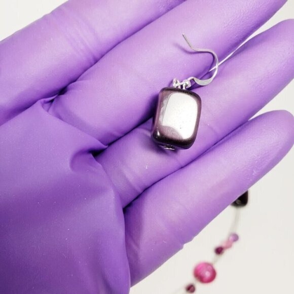 Silver Tone Layered Illusion Colorful Beaded Pendant Necklace  & Drop Earrings - Picture 10 of 10